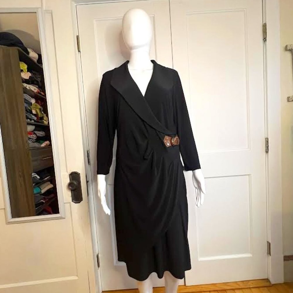 Joseph Ribkoff Black Midi Dress with Embellished Detail